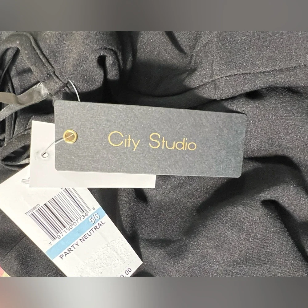 City Studio Black Mini Dress with Silver Bow Accents - Picture 8 of 12